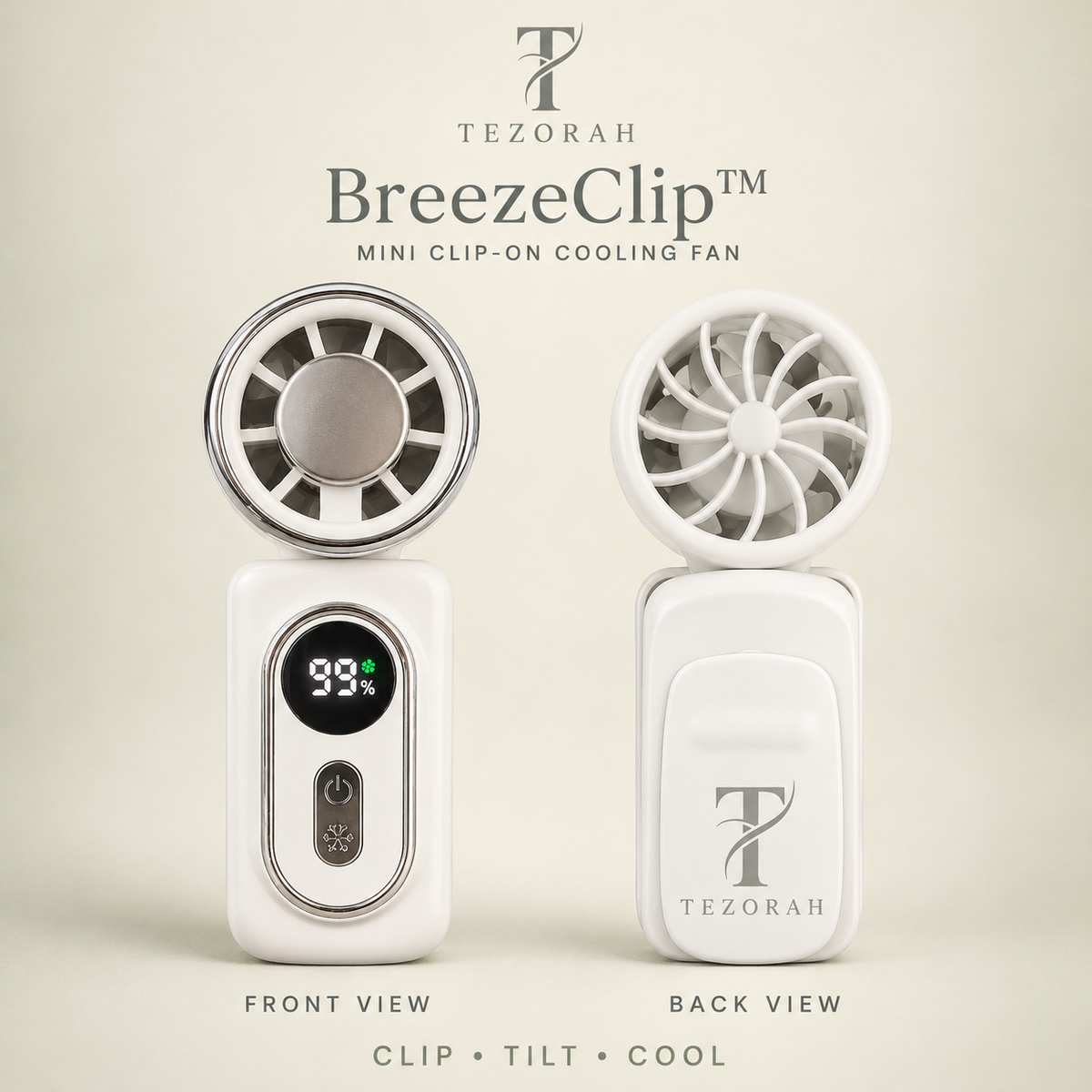 TEZORAH BreezeClip™ Mini Clip-On Cooling Fan