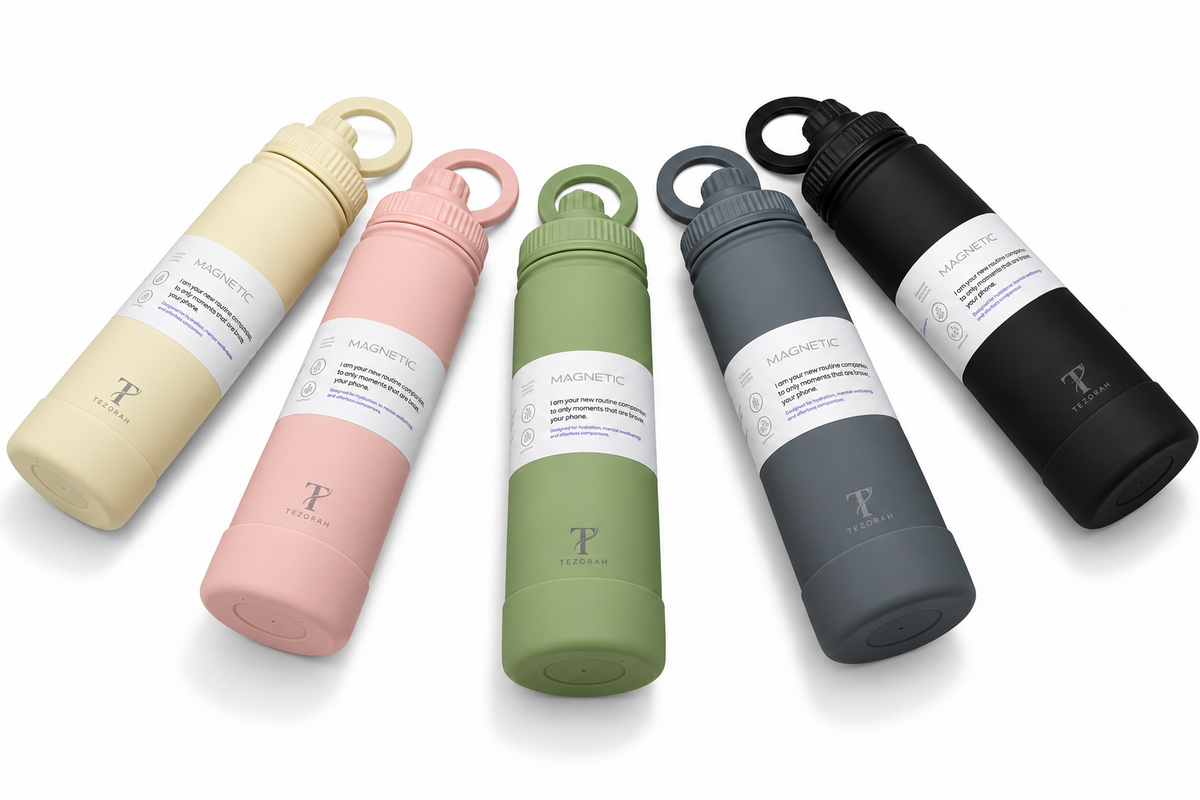TEZORAH 750ml Stainless Steel Vacuum Insulated Water Bottle with Magnetic Phone Holder | Hot & Cold Flask | 5 Colours