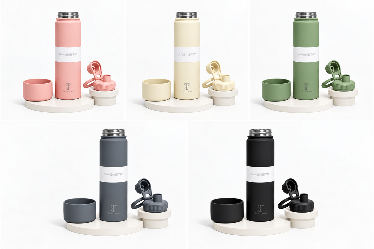 TEZORAH 750ml Stainless Steel Vacuum Insulated Water Bottle with Magnetic Phone Holder | Hot & Cold Flask | 5 Colours