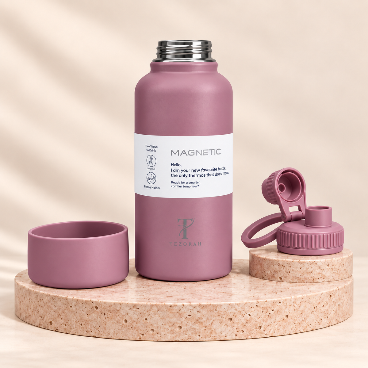 TEZORAH 950ml Magnetic Phone-Holder Bottle