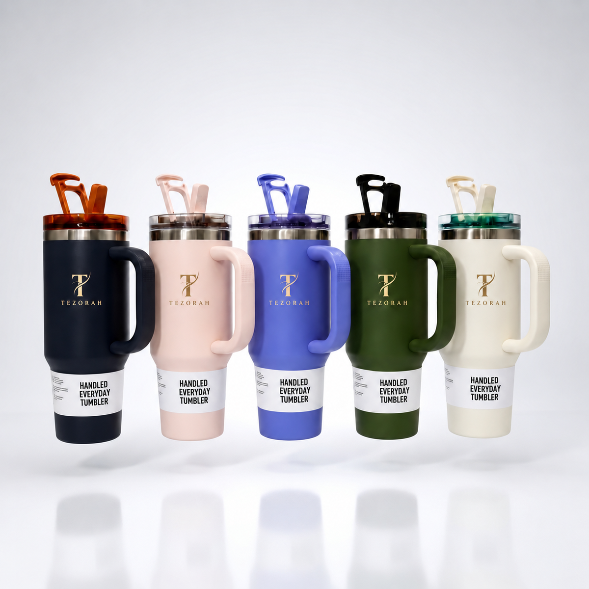 TEZORAH 40oz Vacuum-Insulated Drinkware Tumbler with Handle and Straw