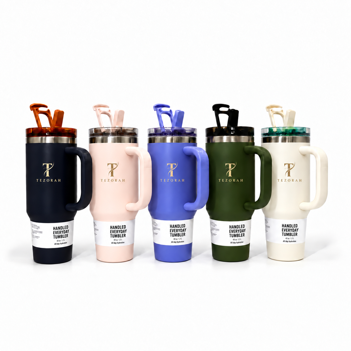 TEZORAH 40oz Vacuum-Insulated Drinkware Tumbler with Handle and Straw