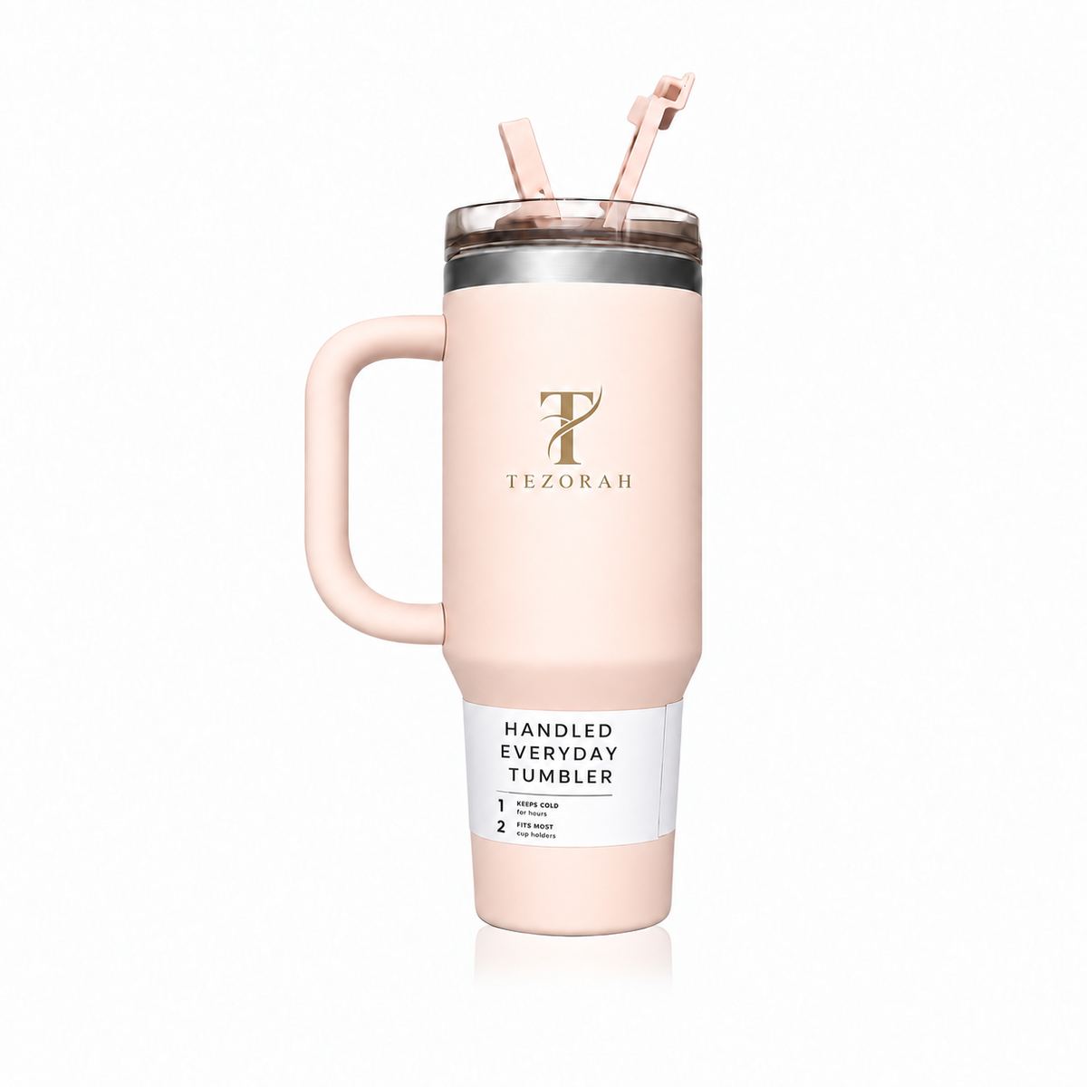 TEZORAH 40oz Vacuum-Insulated Drinkware Tumbler with Handle and Straw
