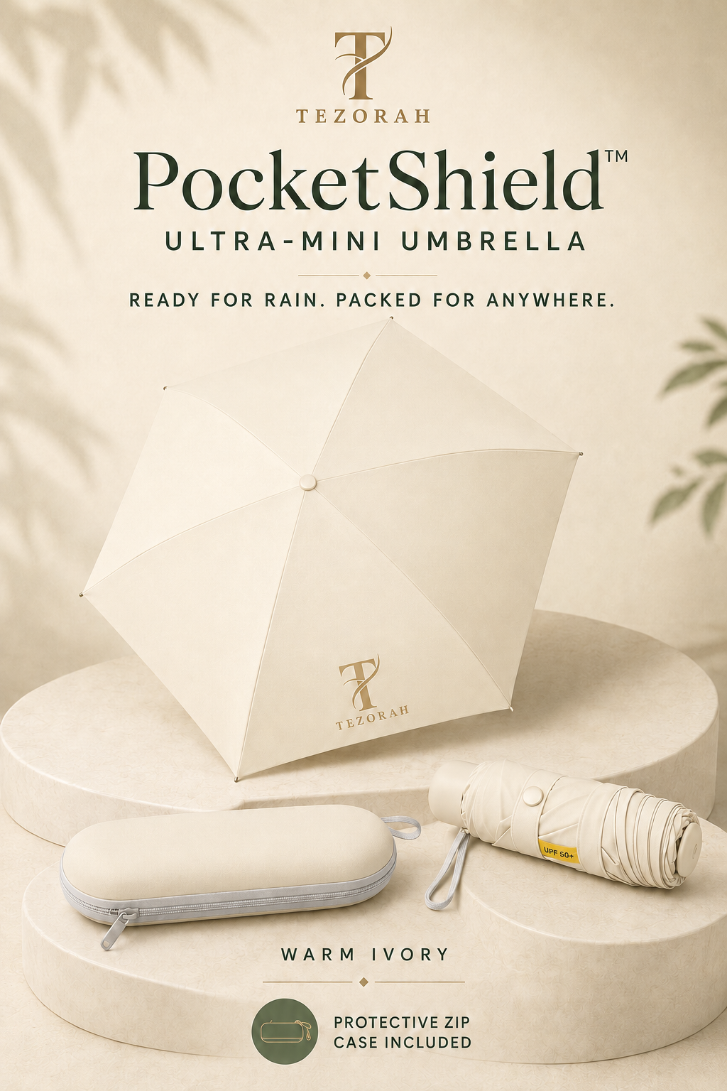 TEZORAH PocketShield™ Ultra-Mini Umbrella with Protective Zip Case