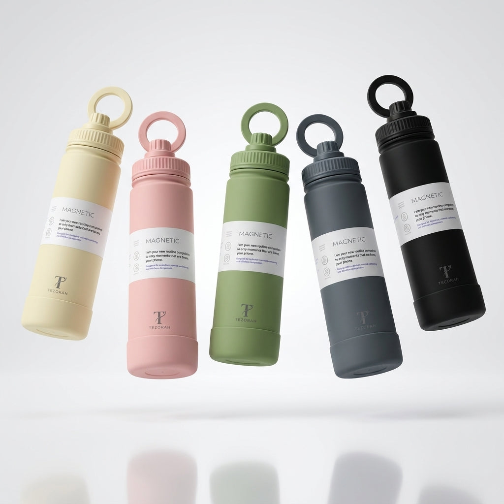 TEZORAH 750ml Stainless Steel Vacuum Insulated Water Bottle with Magnetic Phone Holder | Hot & Cold Flask | 5 Colours
