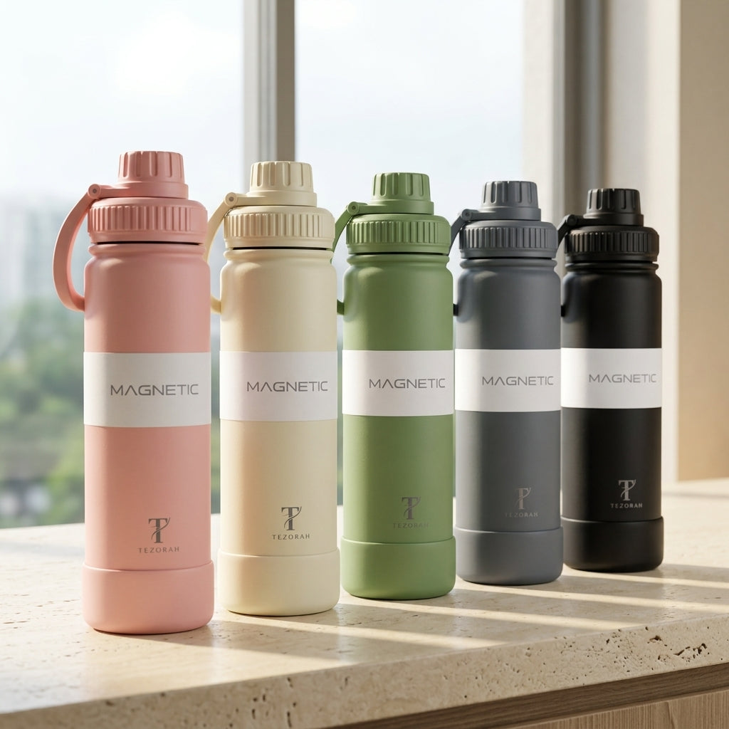 TEZORAH 750ml Stainless Steel Vacuum Insulated Water Bottle with Magnetic Phone Holder | Hot & Cold Flask | 5 Colours