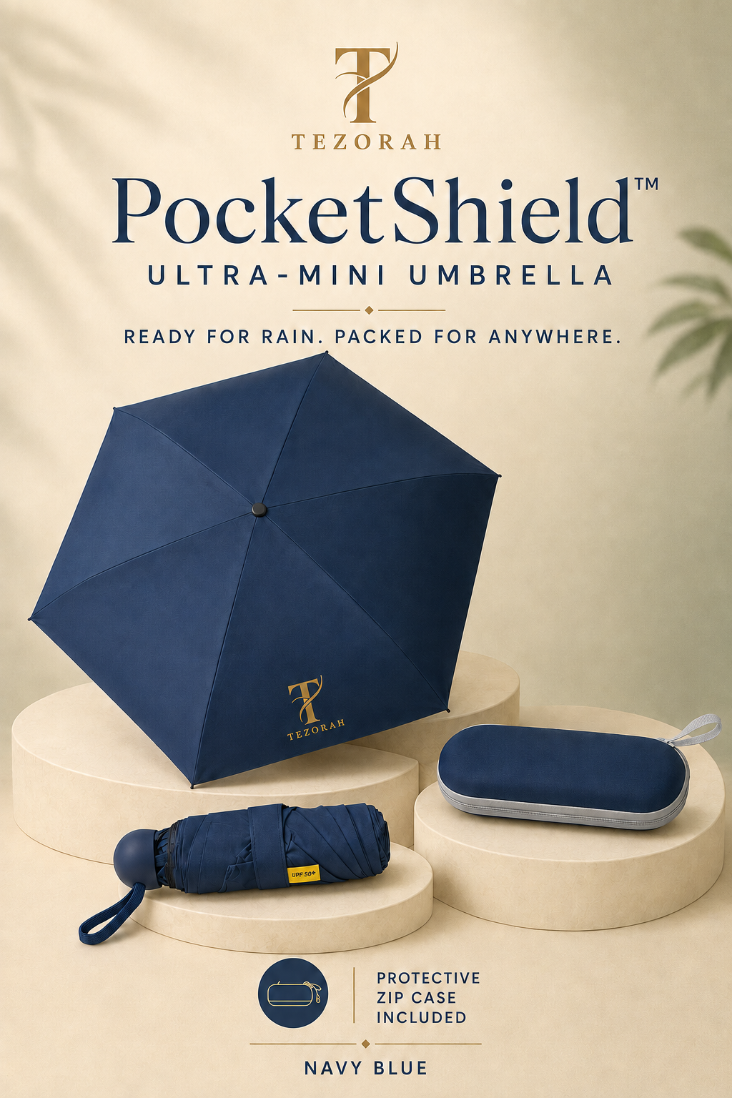 TEZORAH PocketShield™ Ultra-Mini Umbrella with Protective Zip Case