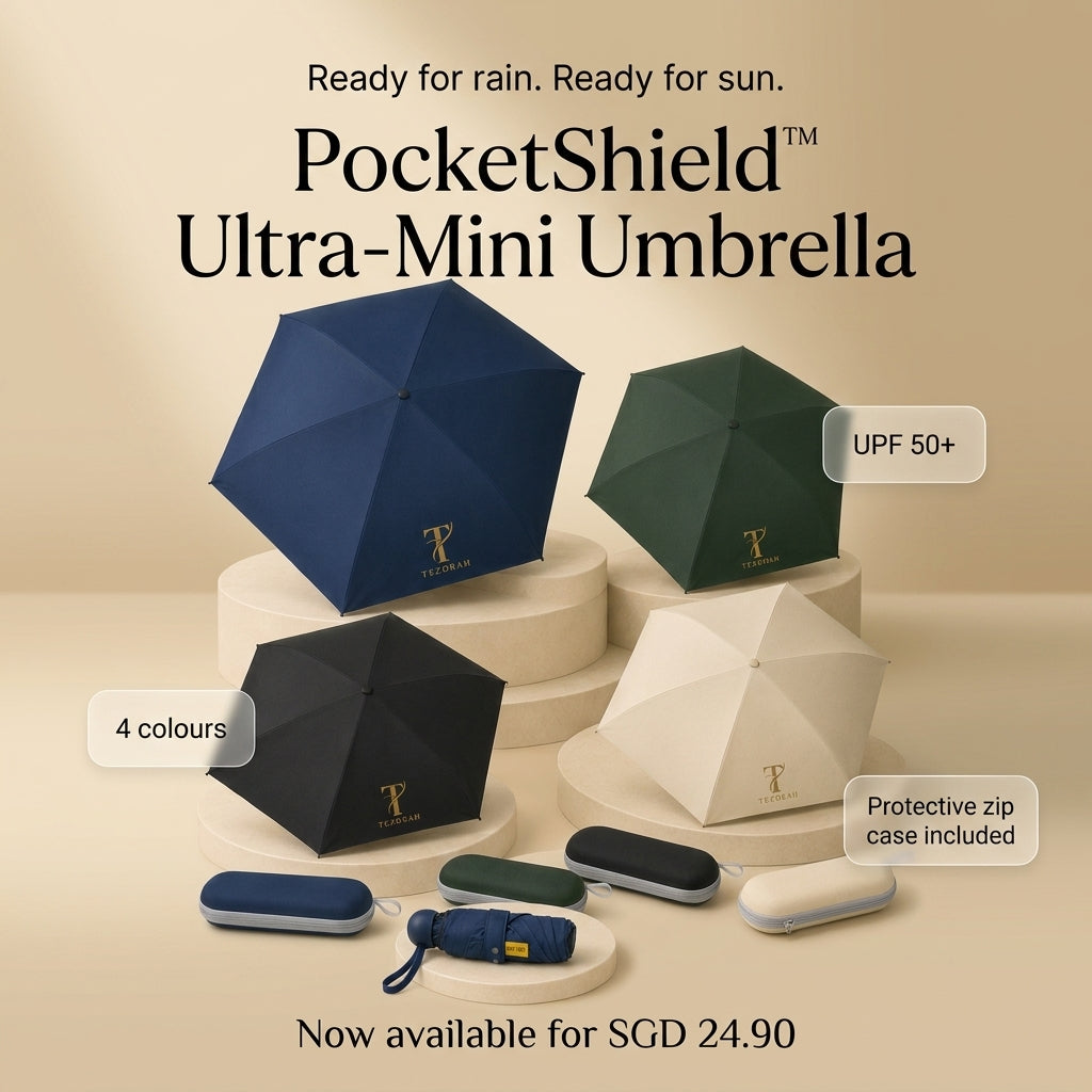 TEZORAH PocketShield™ Ultra-Mini Umbrella with Protective Zip Case