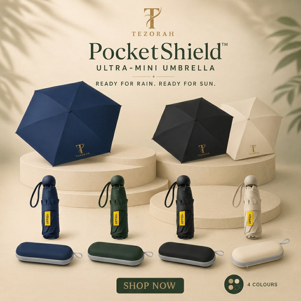 TEZORAH PocketShield™ Ultra-Mini Umbrella with Protective Zip Case